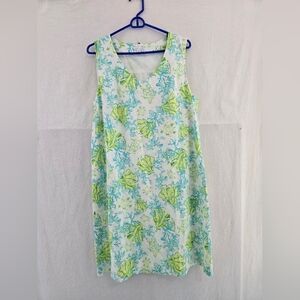 J. Jill Blue/ Green Linen Undersea Sleeveless Shift Summery Dress. Ladies MED